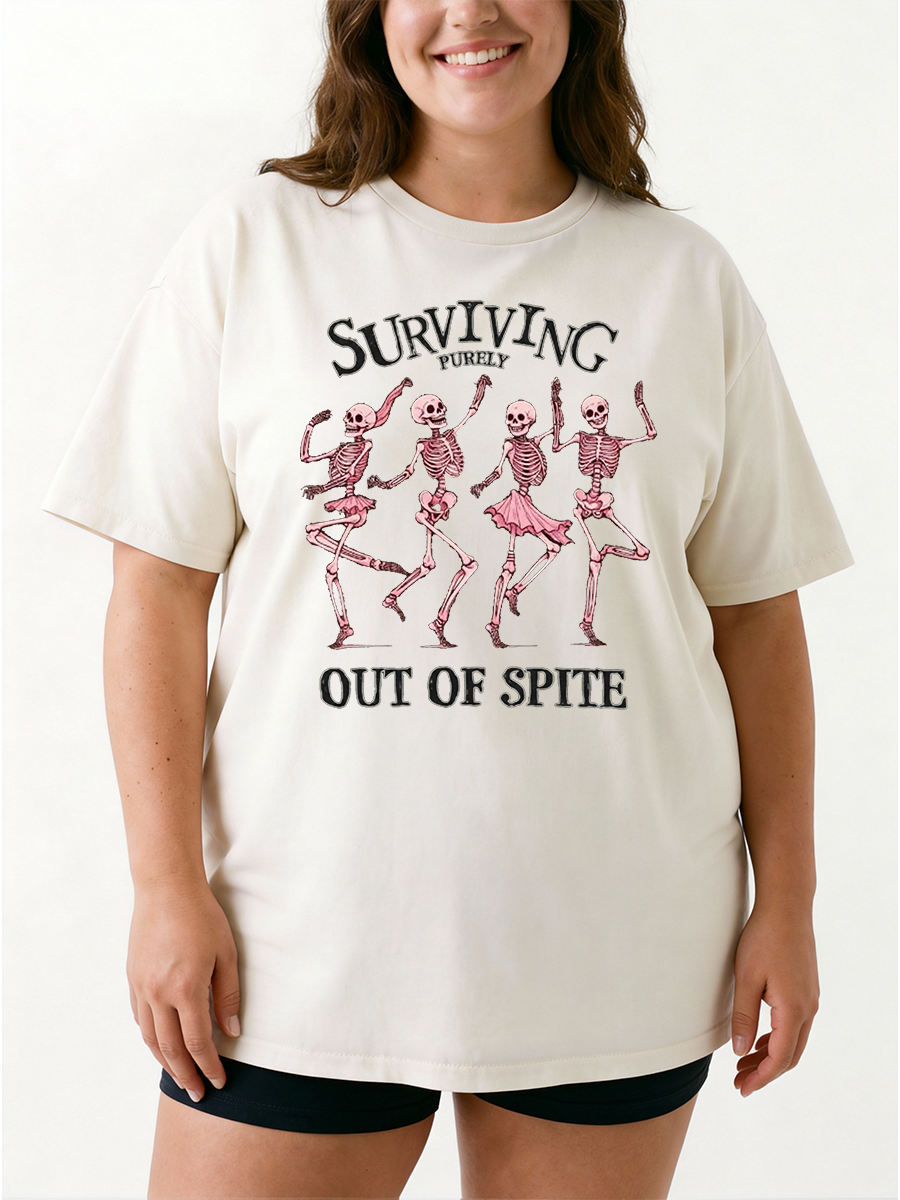 Vintage Surviving Out Of Spite Dancing Skeletons Oversize Graphic Tee