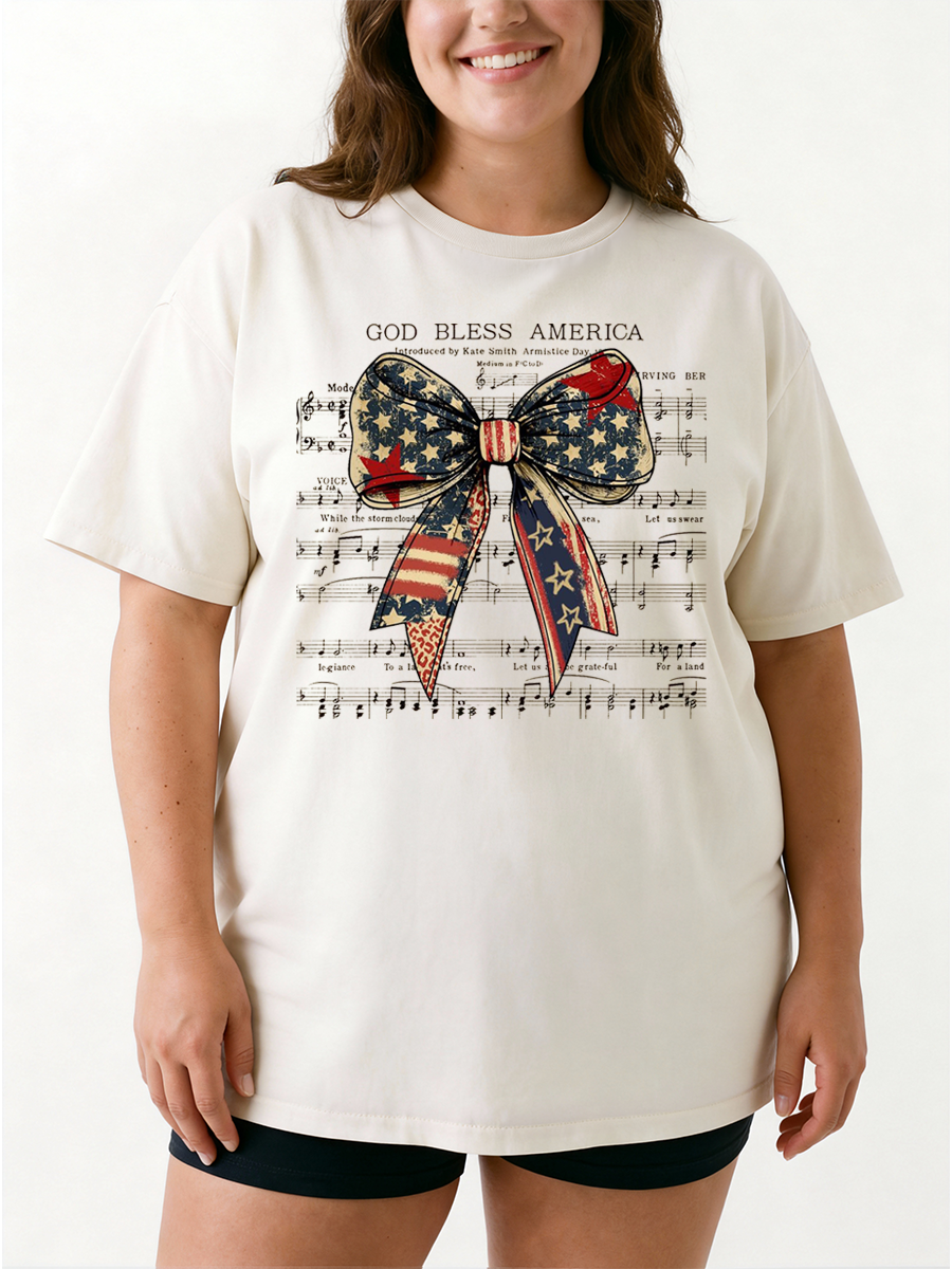 Vintage God Bless America Bow Oversize Graphic Tee