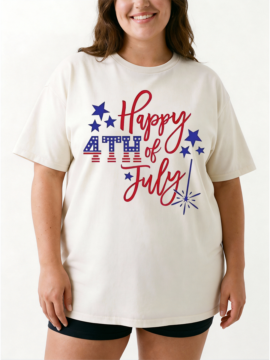 Vintage Happy Of  4Th Of July Oversize Graphic Tee