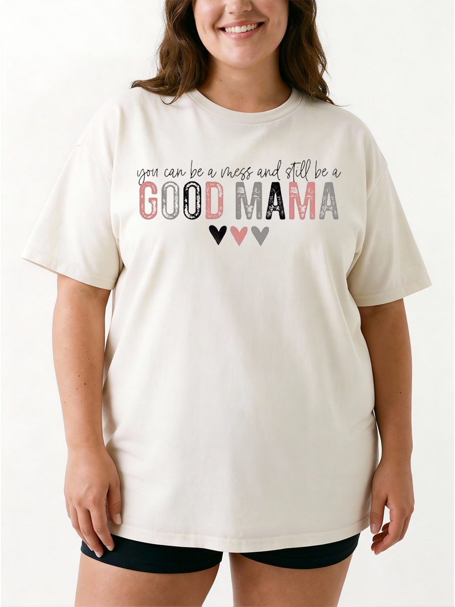 Vintage Good Mama With Colorful Heats Oversize Graphic Tee
