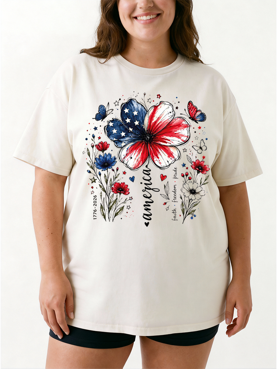 Vintage Usa 250Th Anniversary Floral Oversize Graphic Tee