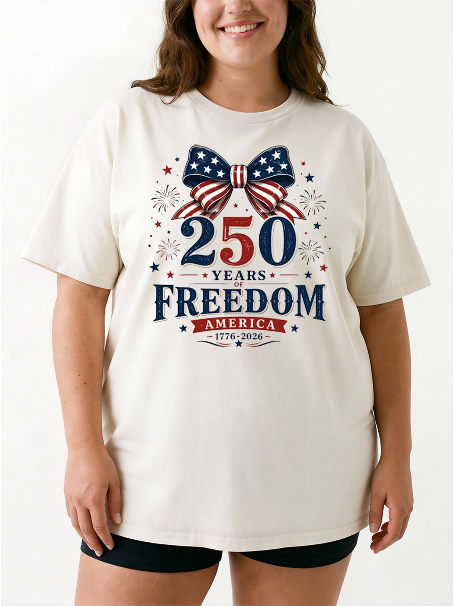 Vintage 250Th Anniversary Freedom America Patriotic Bow Oversize Graphic Tee