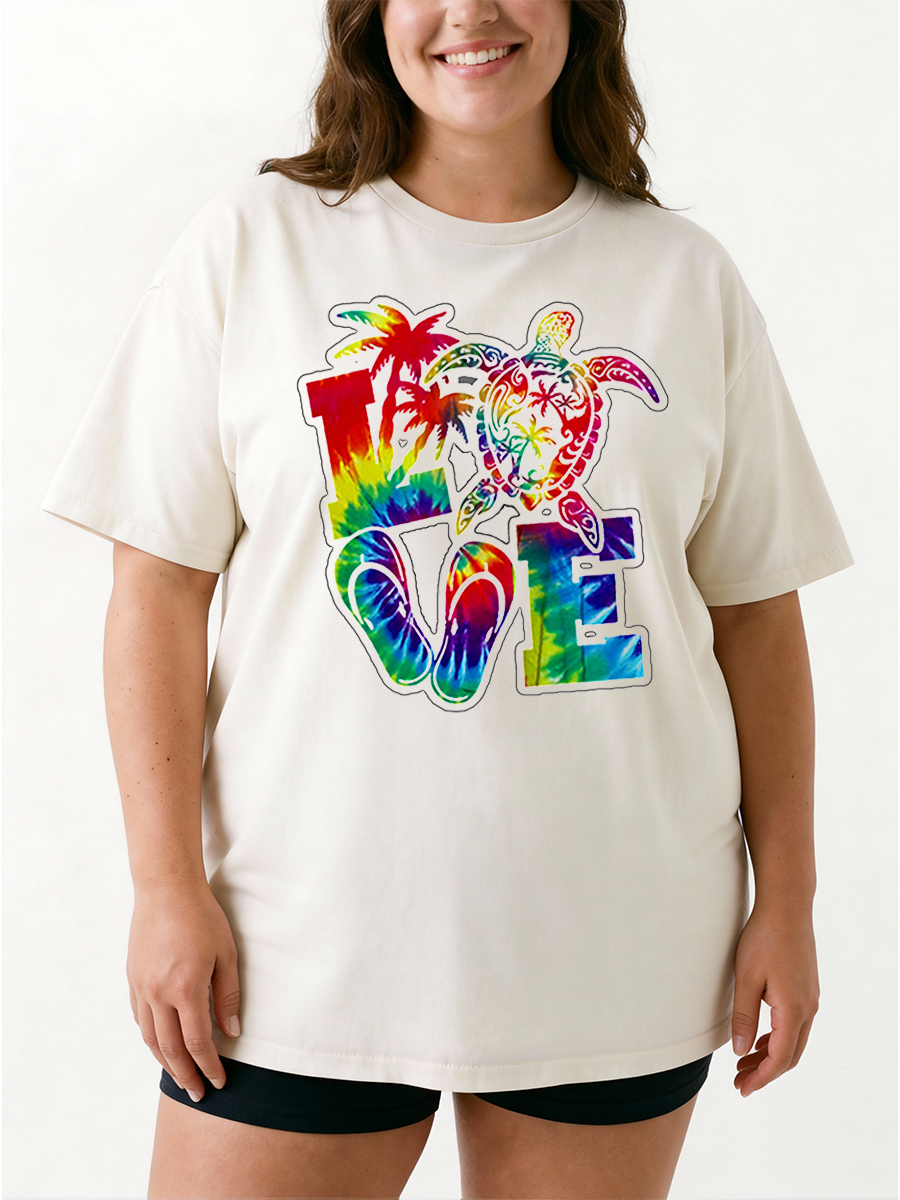 Vintage Summer Love With Turtle Oversize Graphic Tee