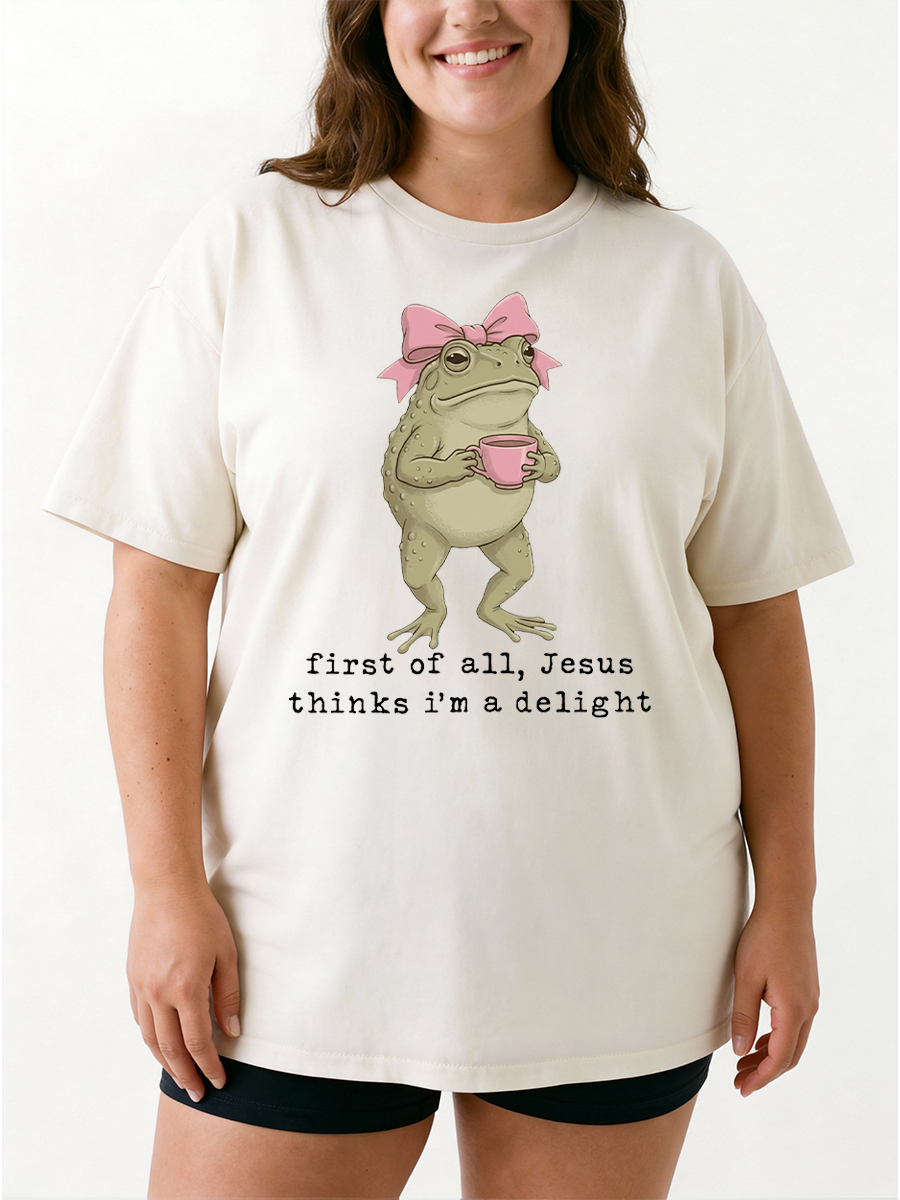 Vintage Jesus Thinks I'M A Delight Christian Frog Oversize Graphic Tee