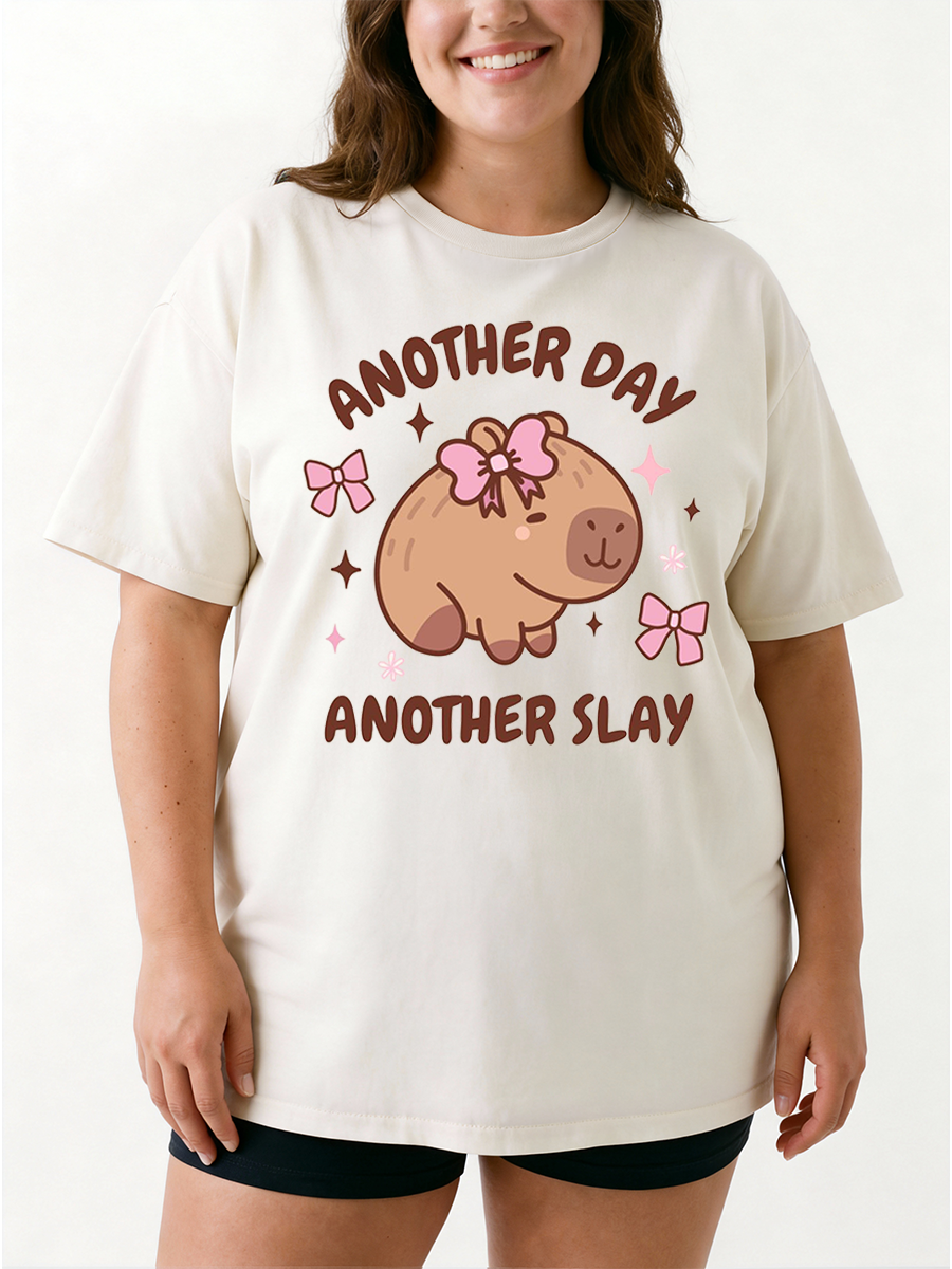 Vintage Another Day Another Slay Funny Capybara Oversize Graphic Tee
