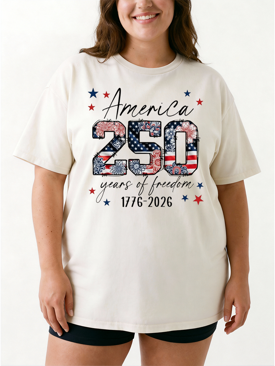 Vintage  Floral Usa 250Th Anniversary Oversize Graphic Tee