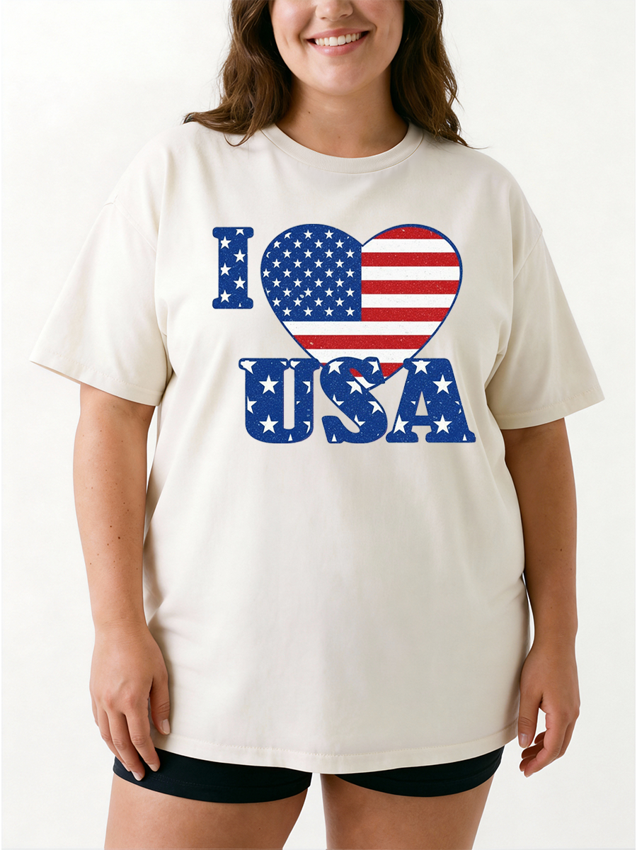 Vintage I Love Usa With Heart Oversize Graphic Tee
