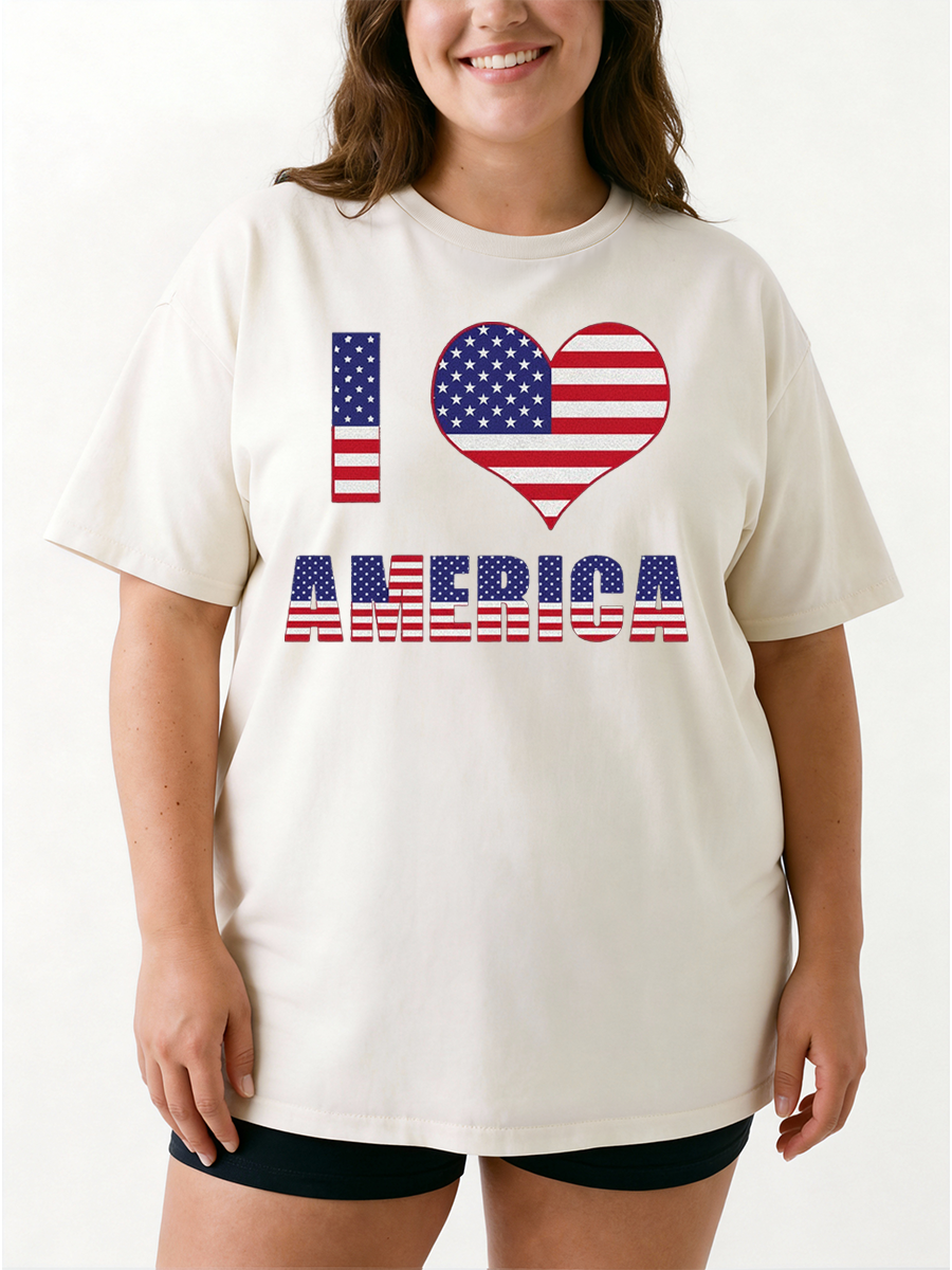 Vintage I Love America With Heart Oversize Graphic Tee