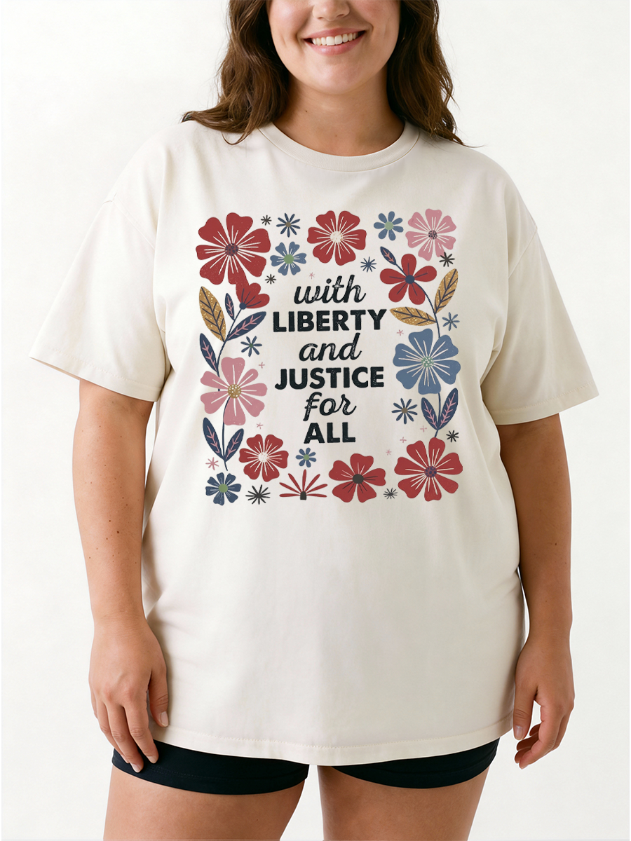 Vintage With Liberty And Justice For All Oversize Graphic Tee