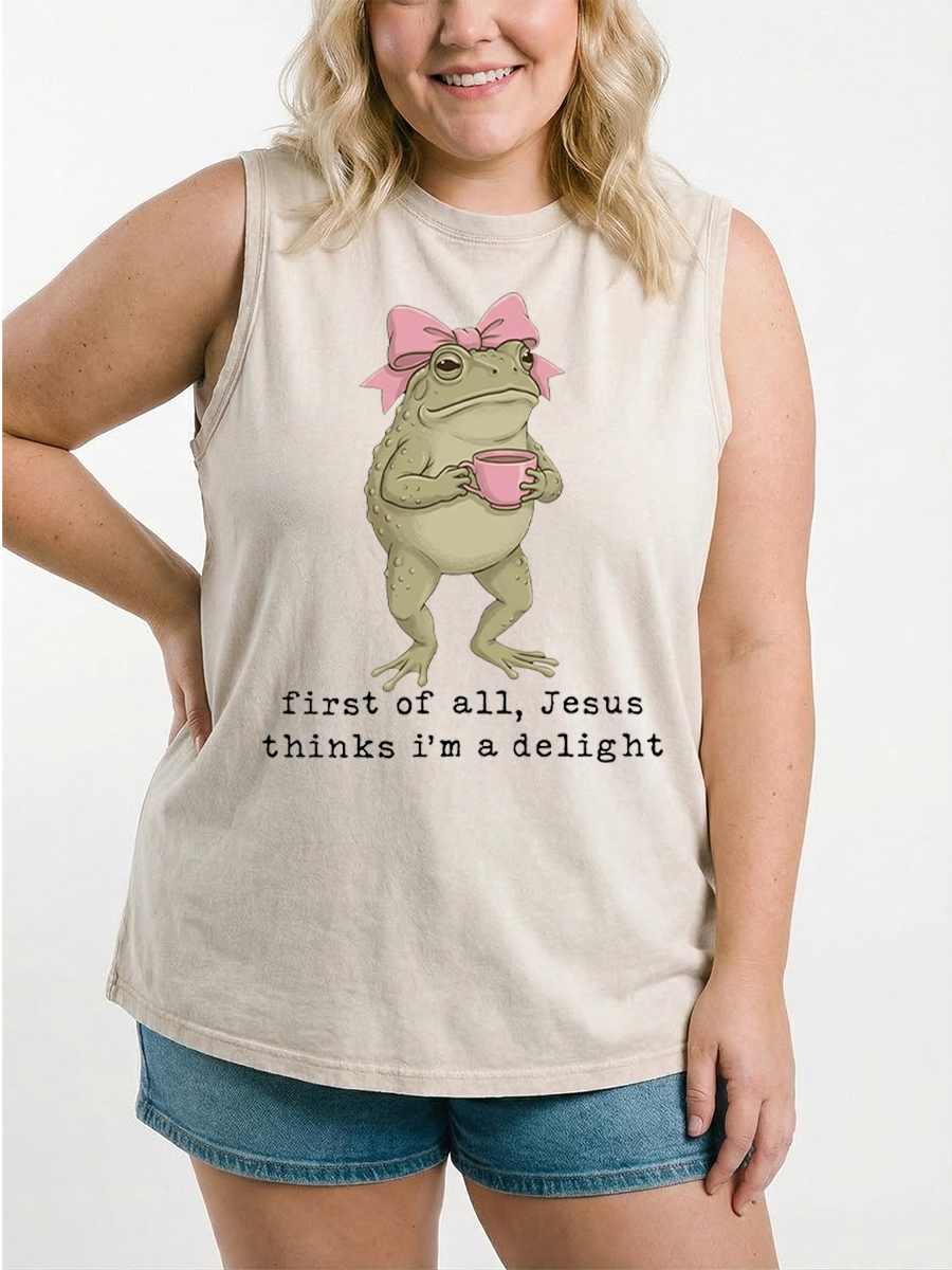 Vintage Jesus Thinks I'M A Delight Christian Frog Washed Tank