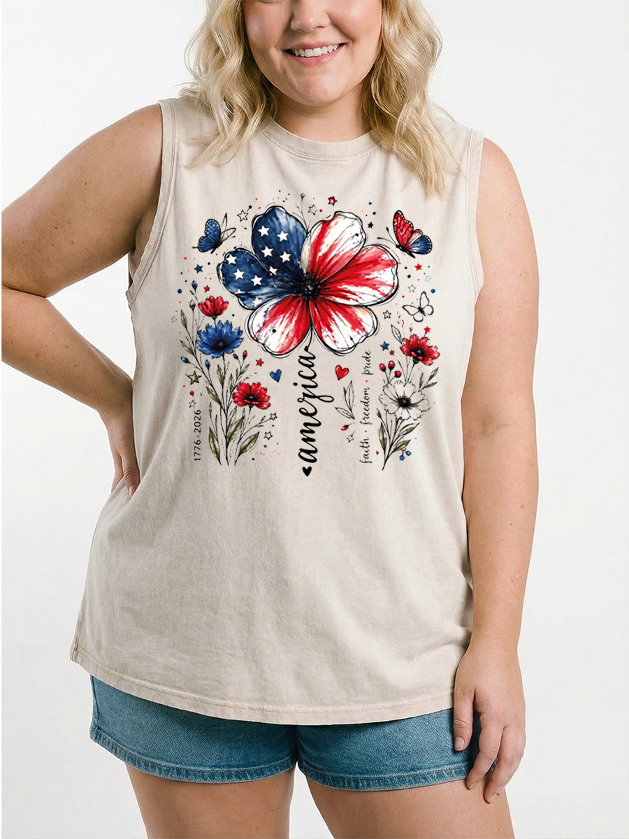 Vintage Usa 250Th Anniversary Floral Washed Tank