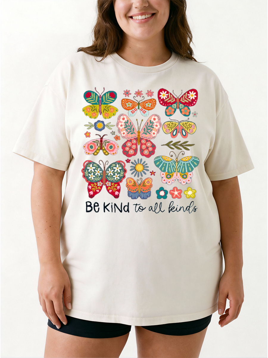 Vintage Be Kind To All Kinds Butterfly Floral Oversize Graphic Tee