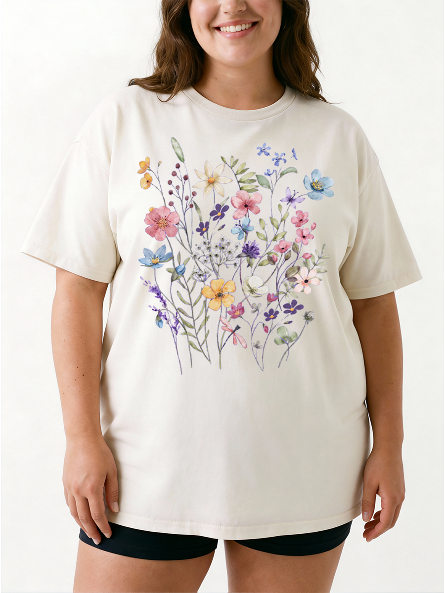 Vintage Cute Boho Flower Oversize Graphic Tee