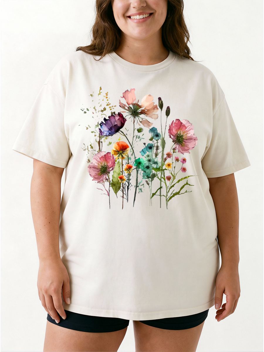 Vintage Boho Cottagecore Floral Oversize Graphic Tee