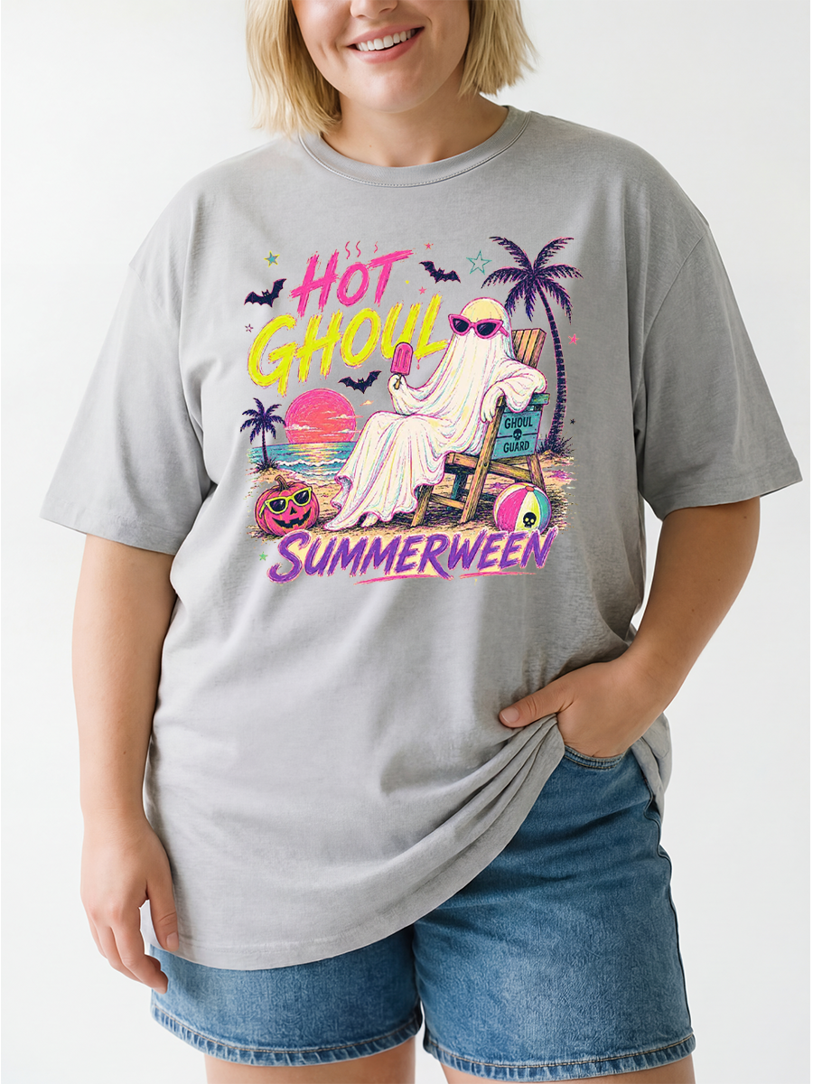 Vintage Funny Ghost Summerween Oversize Graphic Tee