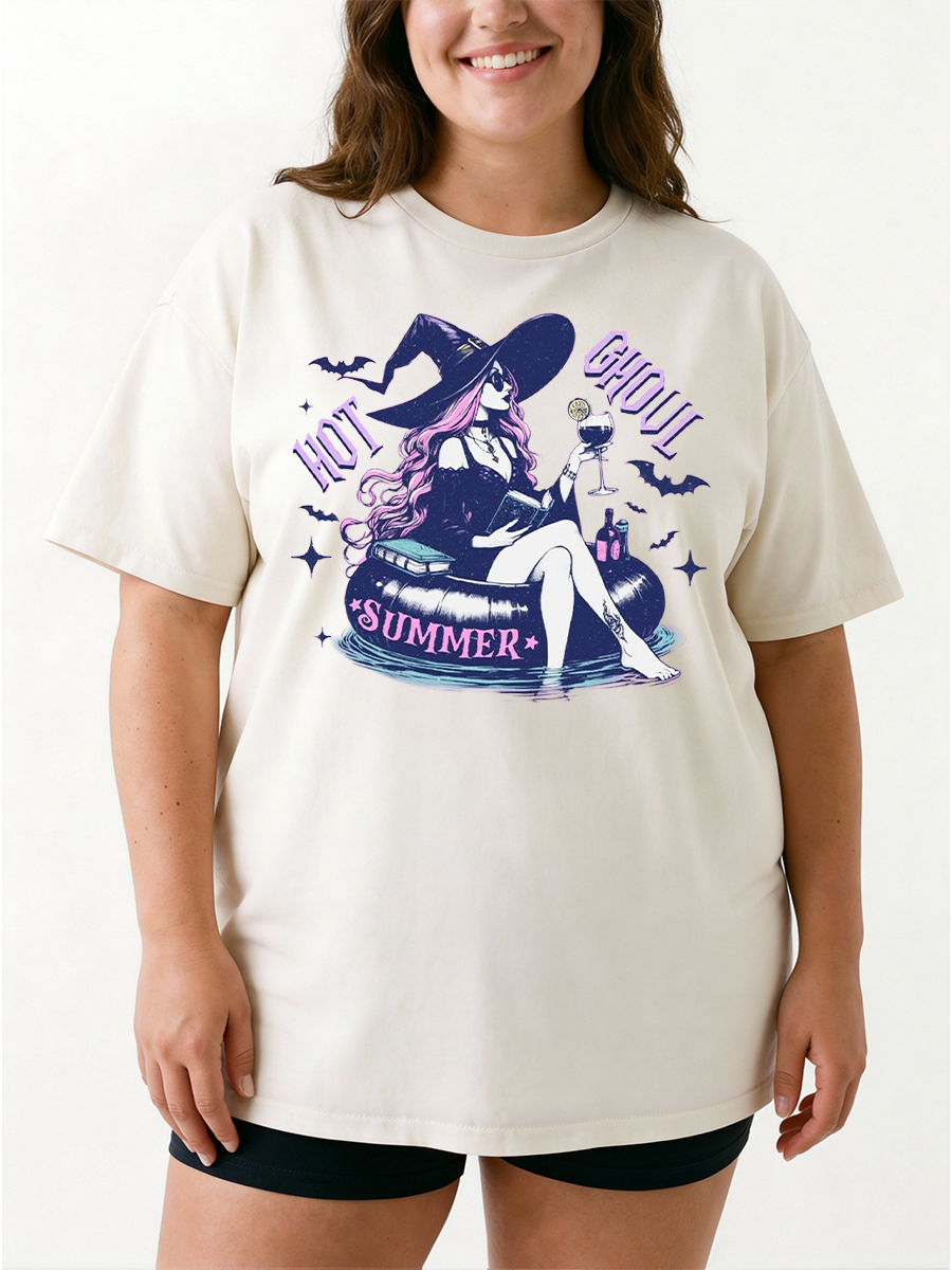 Vintage Hot Ghoul And Witch Oversize Graphic Tee