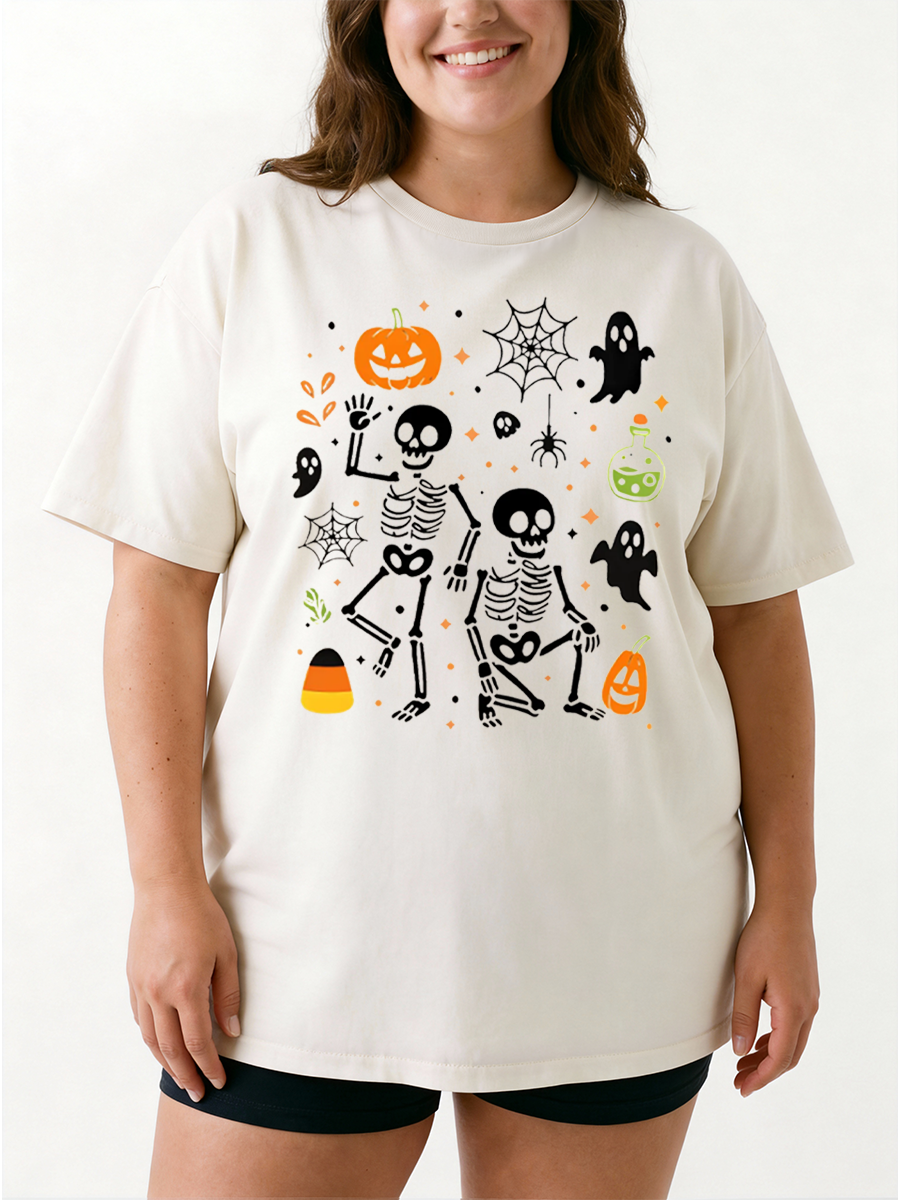 Vintage Skeleton Halloween Oversize Graphic Tee