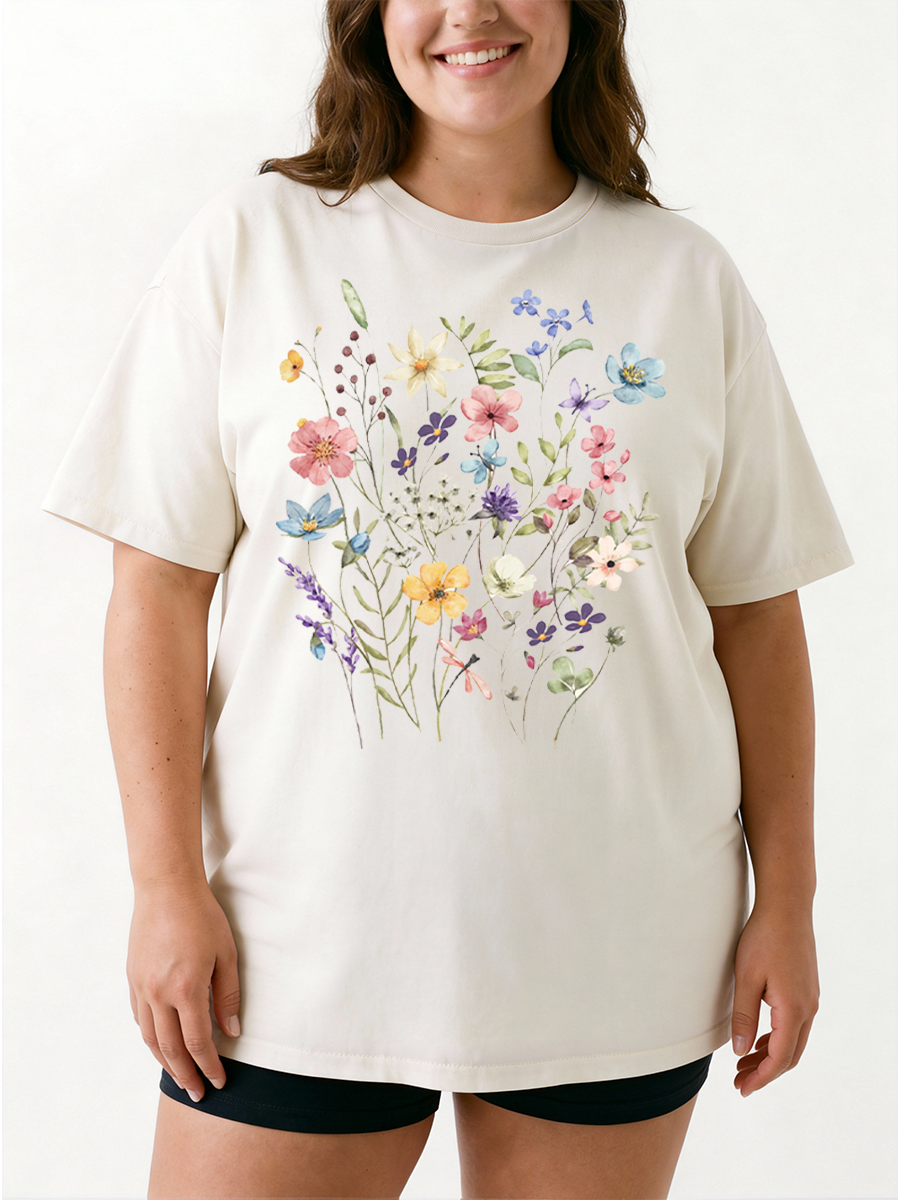 Vintage Cute Boho Flower Oversize Graphic Tee