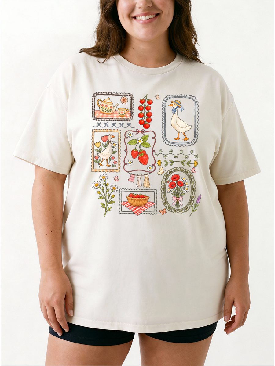 Vintage Strawberry Goose Oversize Graphic Tee