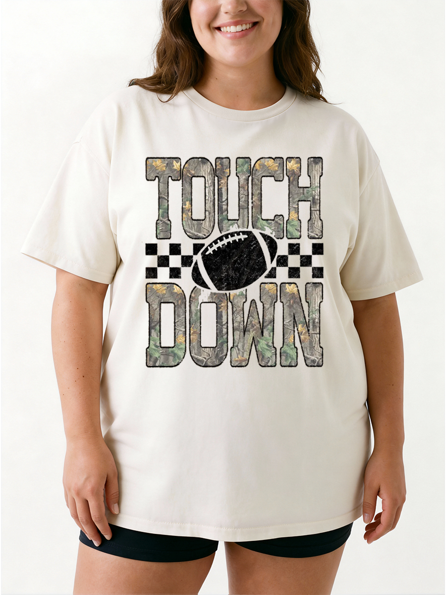 Vintage Checkered Football Touchdown Oversize Graphic Tee