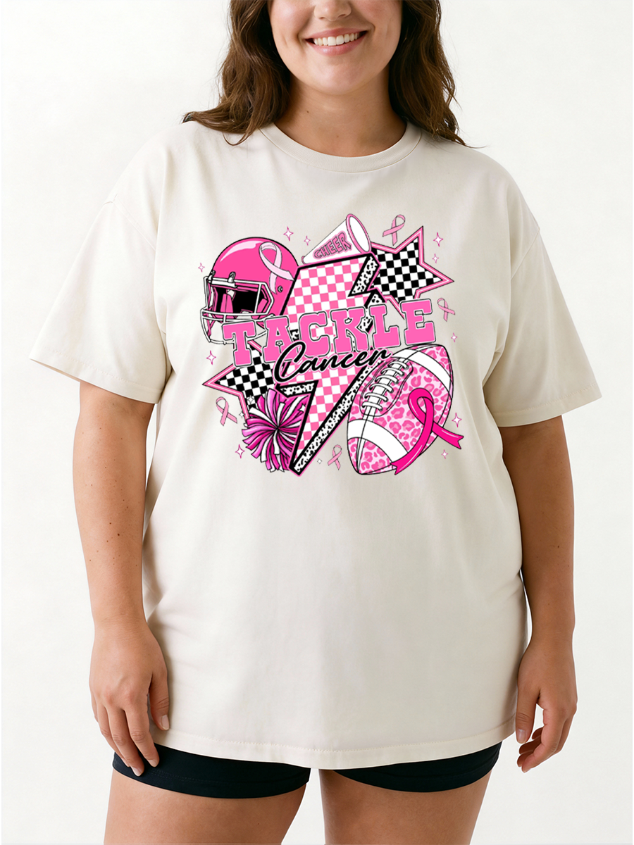 Vintage Pink Football Cheer Oversize Graphic Tee