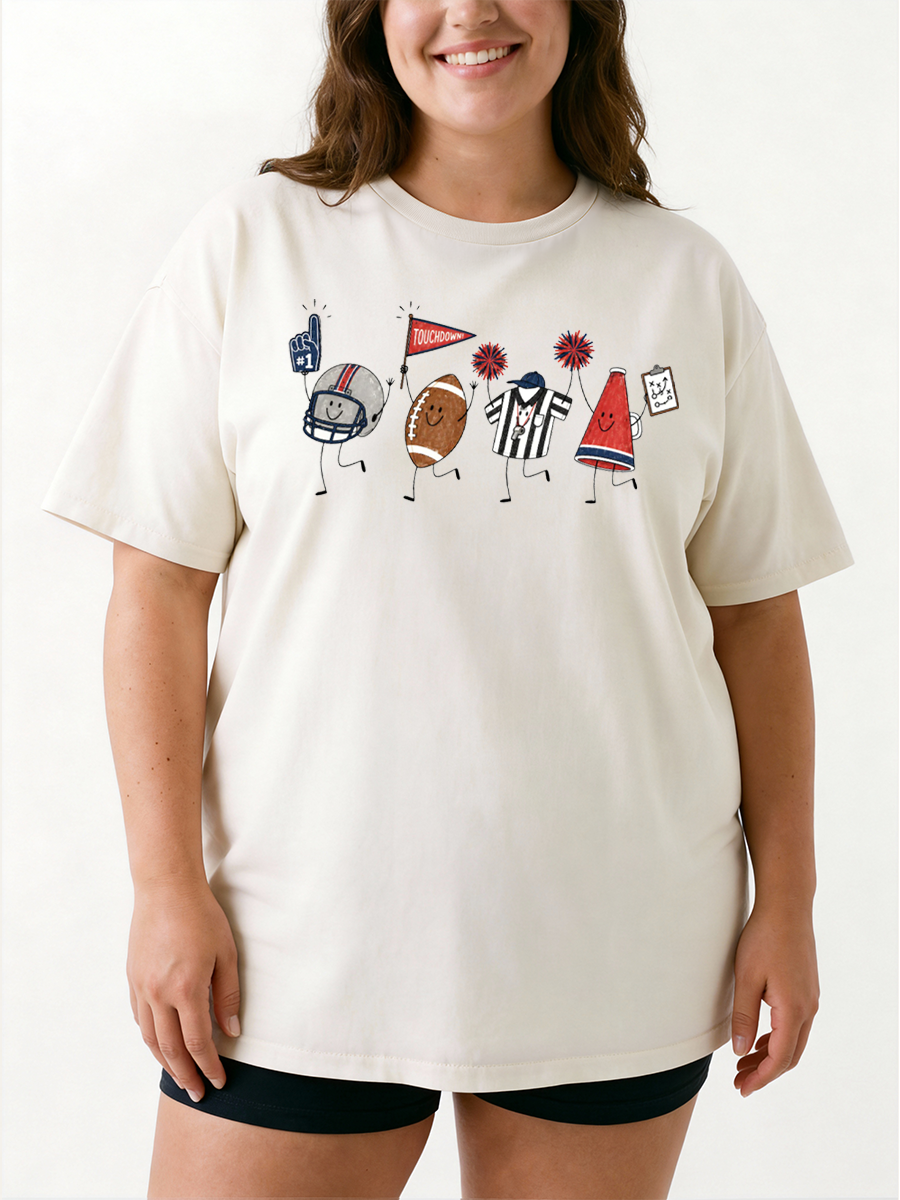 Vintage Funny Football Doodle For Mom Oversize Graphic Tee
