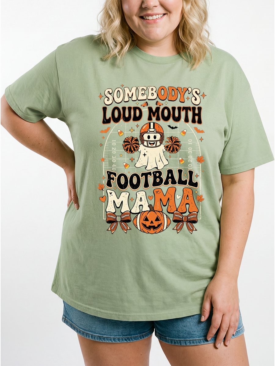 Vintage Cute Halloween Football Mama Oversize Graphic Tee