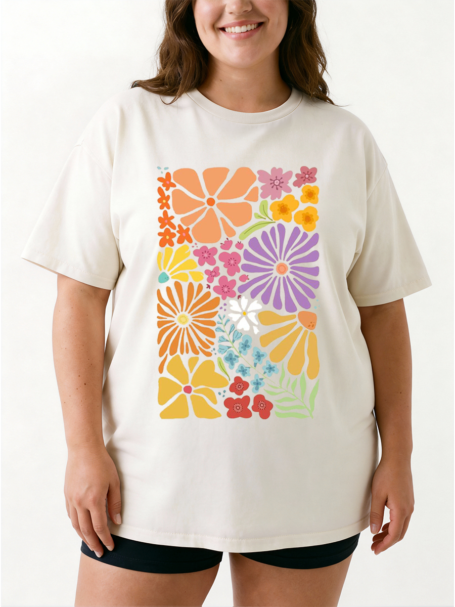 Vintage Boho Floral Oversize Graphic Tee