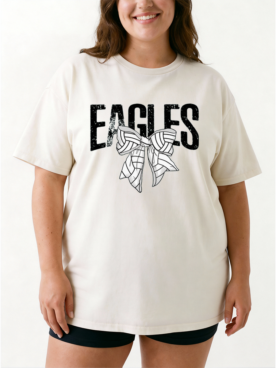 Vintage  Volleyball Bow For Mom Oversize Graphic Tee