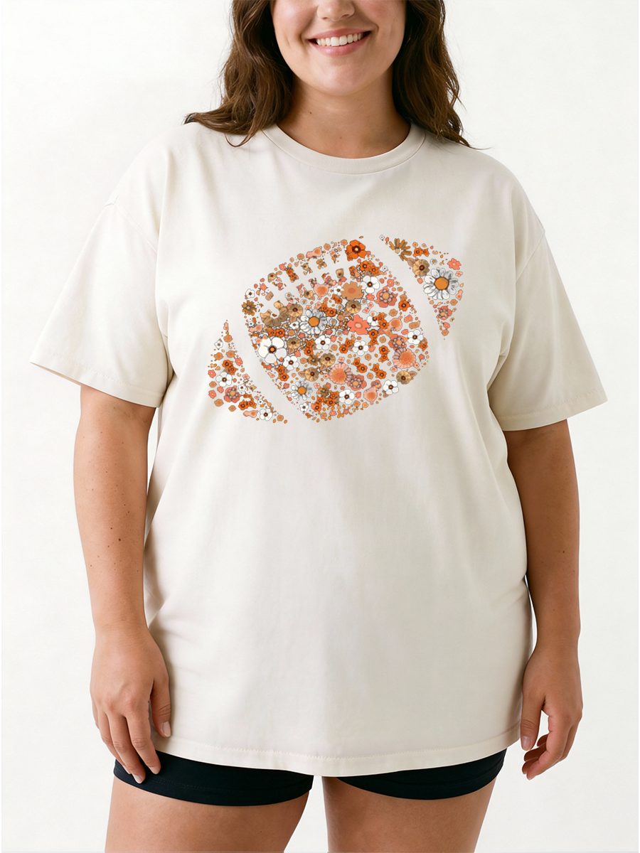 Vintage Floral Football Oversize Graphic Tee