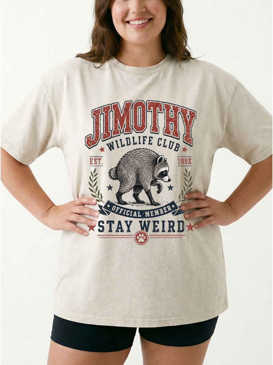 Vintage Wildlife Club Stay Weird Short Spine Raccoon Washed T-Shirt