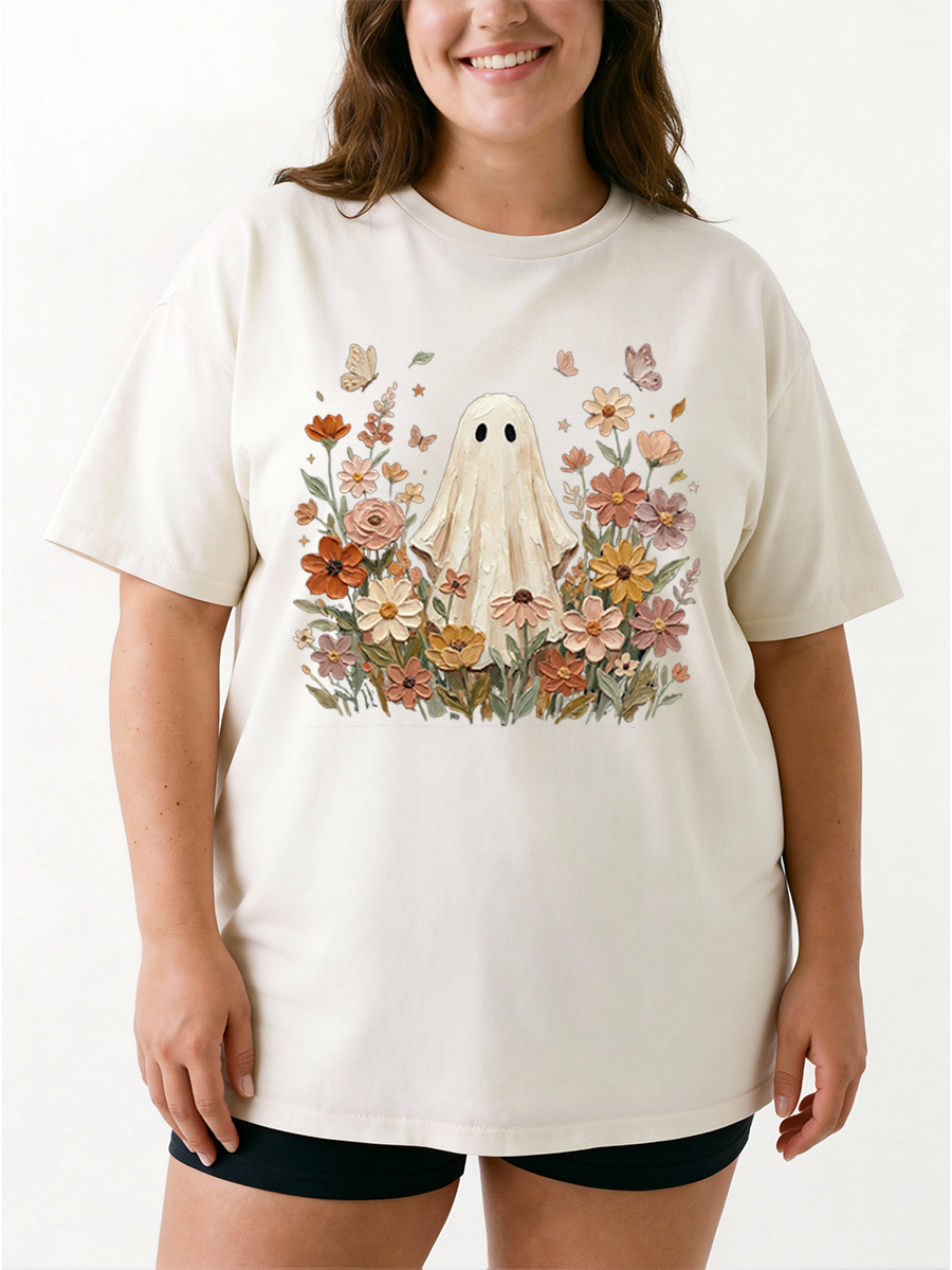 Vintage Ghost Fall Halloween Oversize Graphic Tee