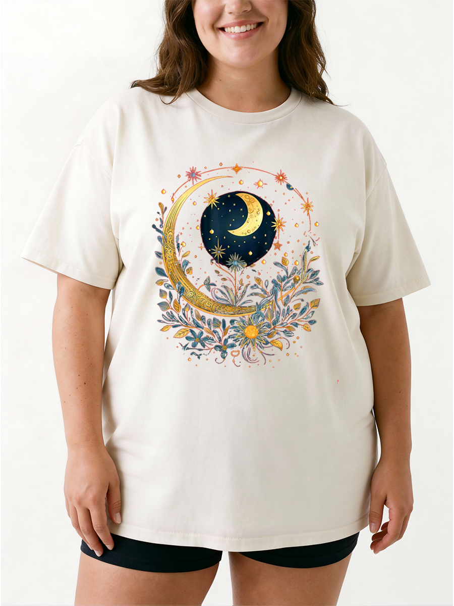 Vintage Moon Floral Oversize Graphic Tee
