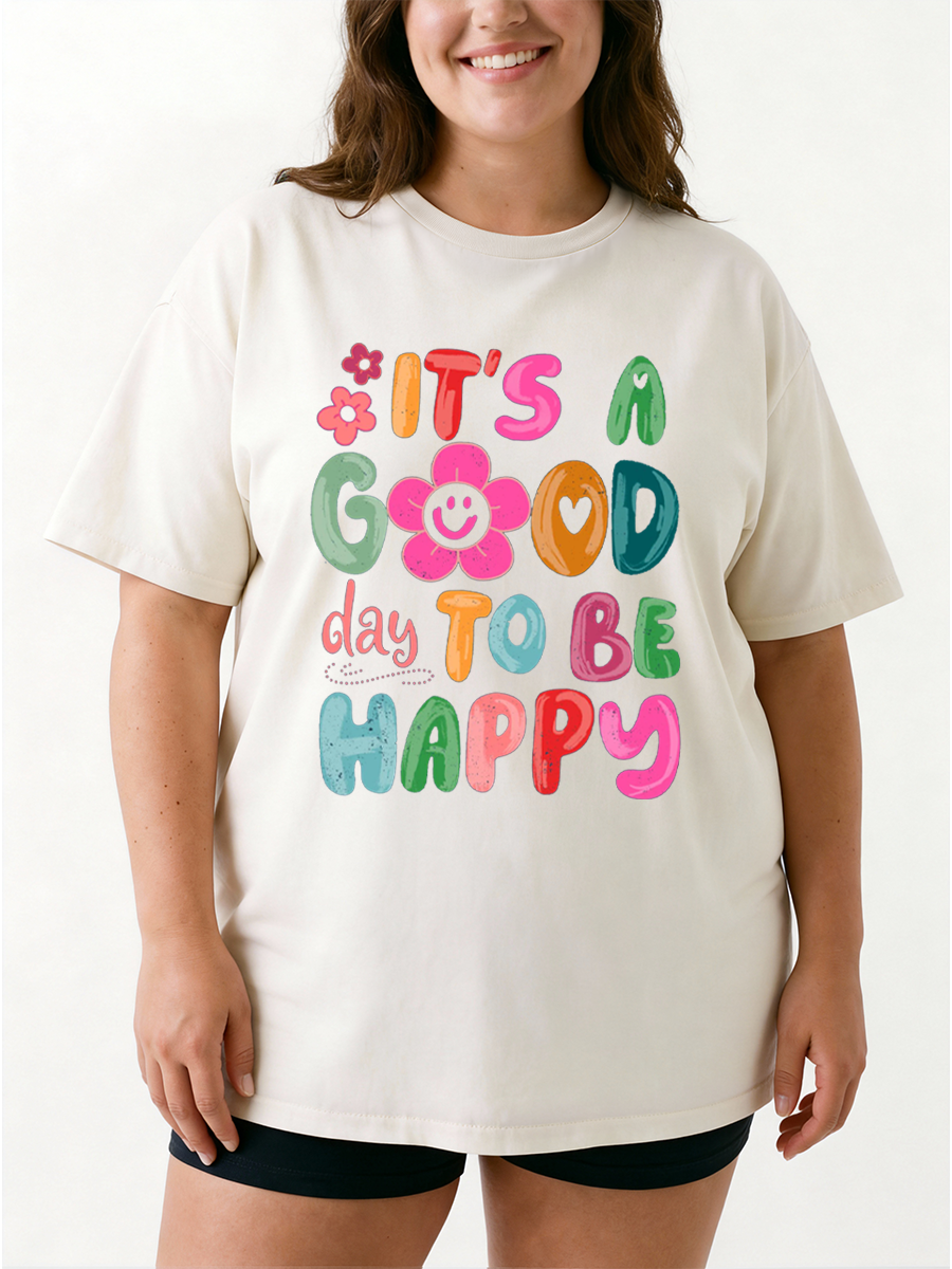 Vintage It'S A Good Day To Be Happy Oversize Graphic Tee