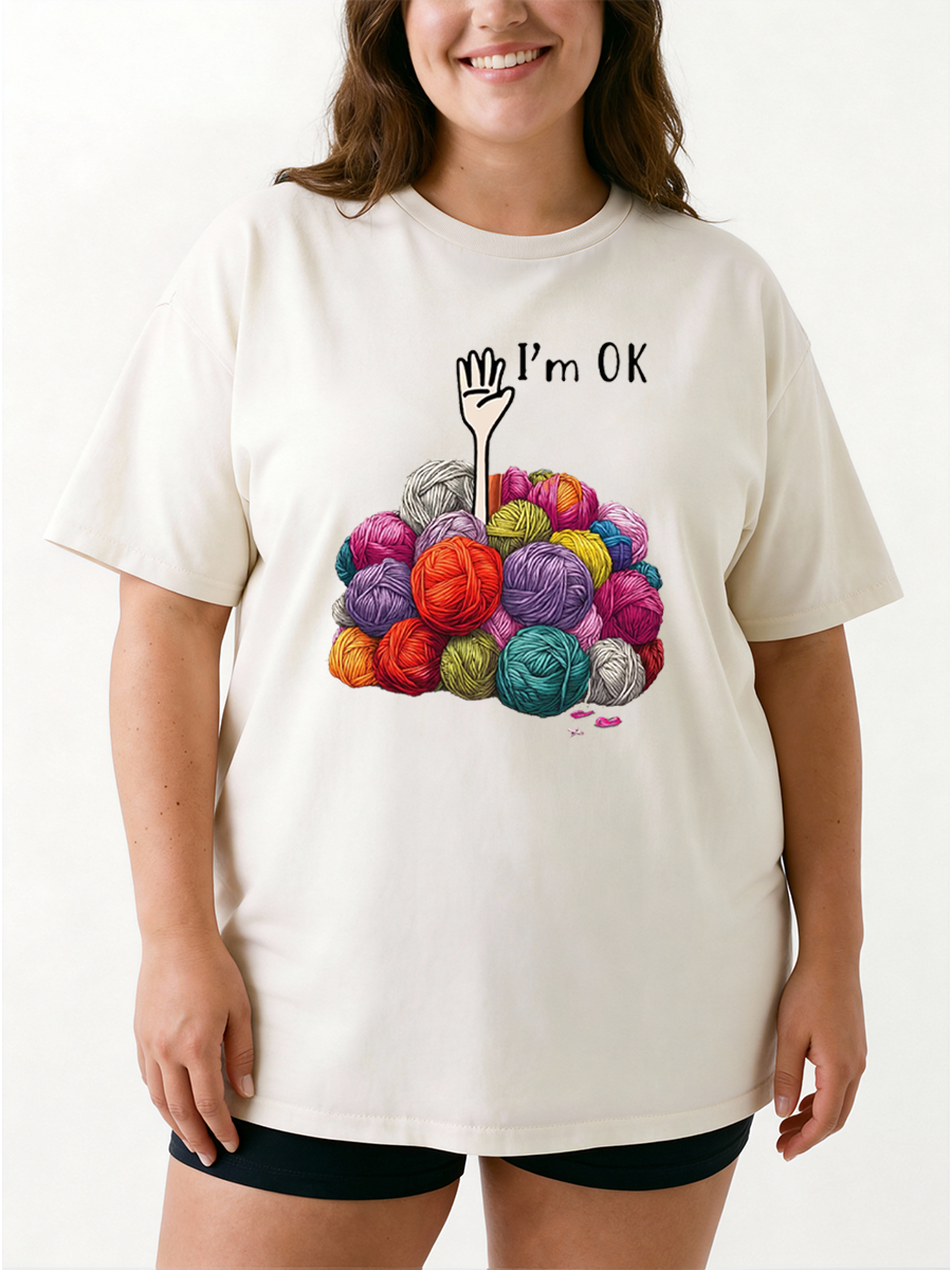 Vintage I’M Ok Knitting Oversize Graphic Tee