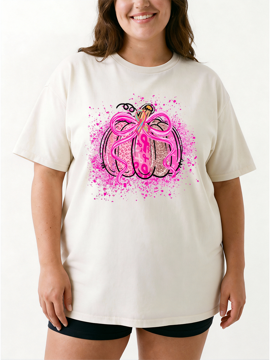 Vintage Breast Cancer Pumpkin Oversize Graphic Tee
