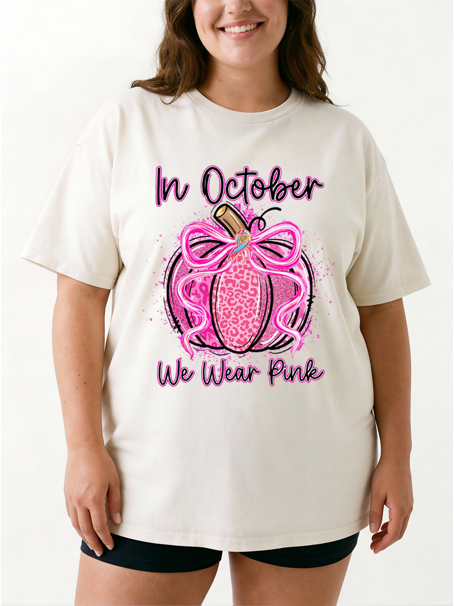 Vintage In October We Wear Pink Oversize Graphic Tee