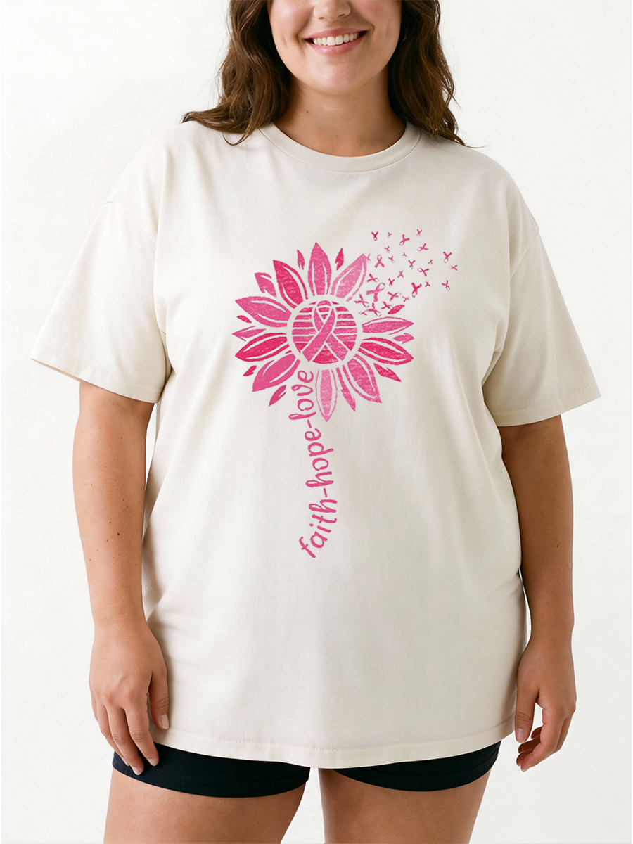 Vintage Breast Cancer Sunflower Oversize Graphic Tee