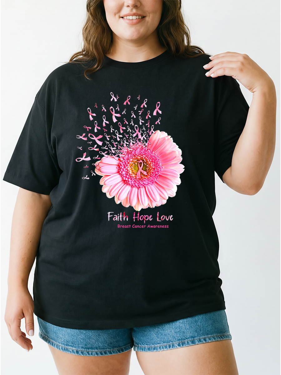 Vintage Faith Hope Love Breast Cancer Awareness Oversize Graphic Tee