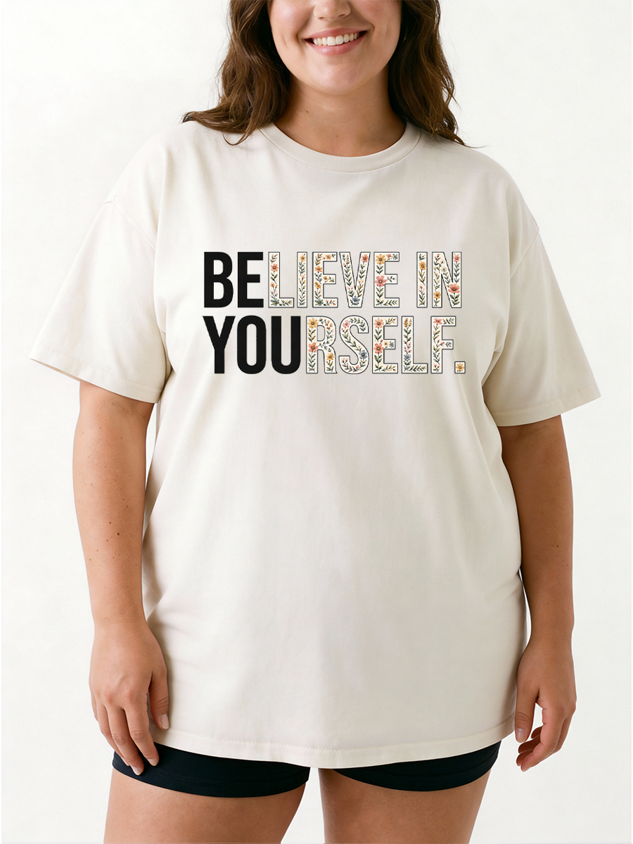Vintage Boho Floral Believe In Yourself Oversize Graphic Tee