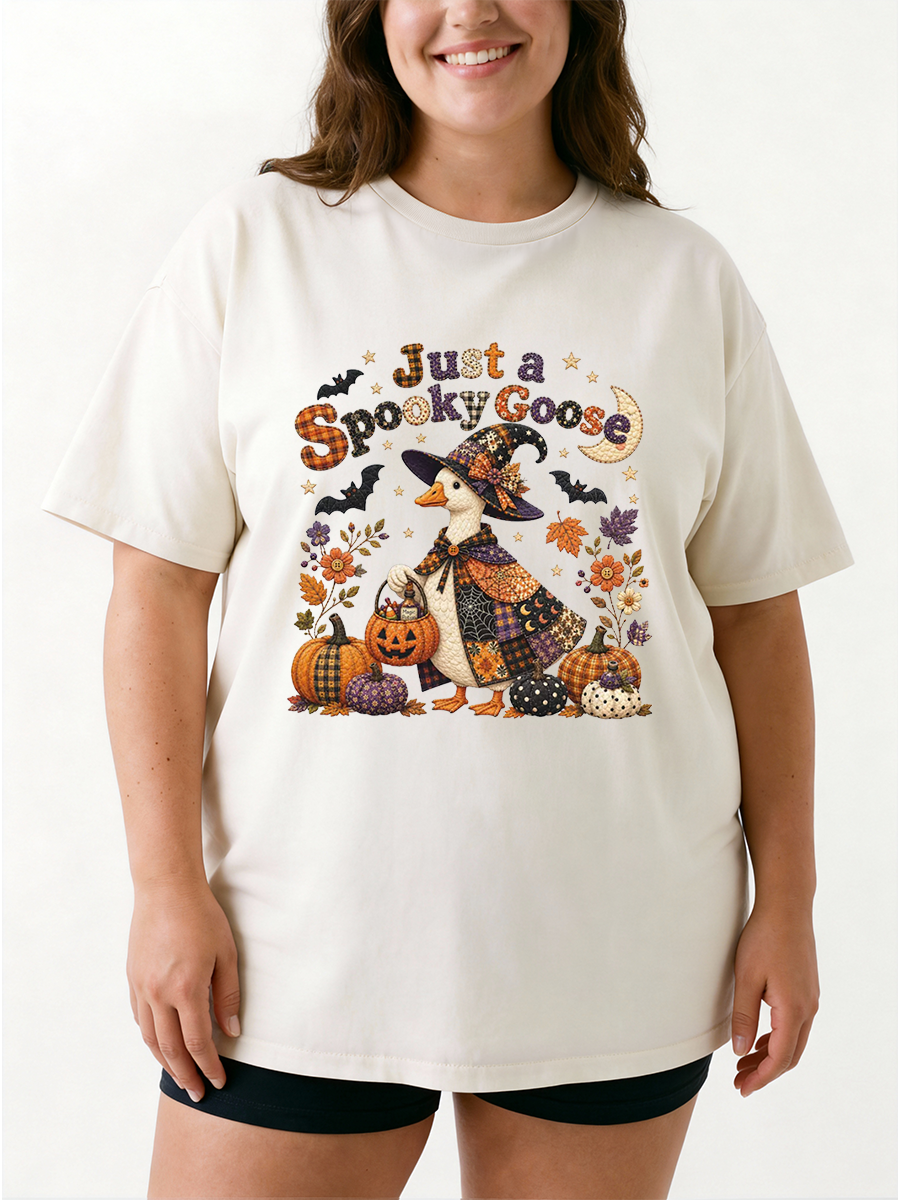 Vintage Spooky Goose Halloween Oversize Graphic Tee