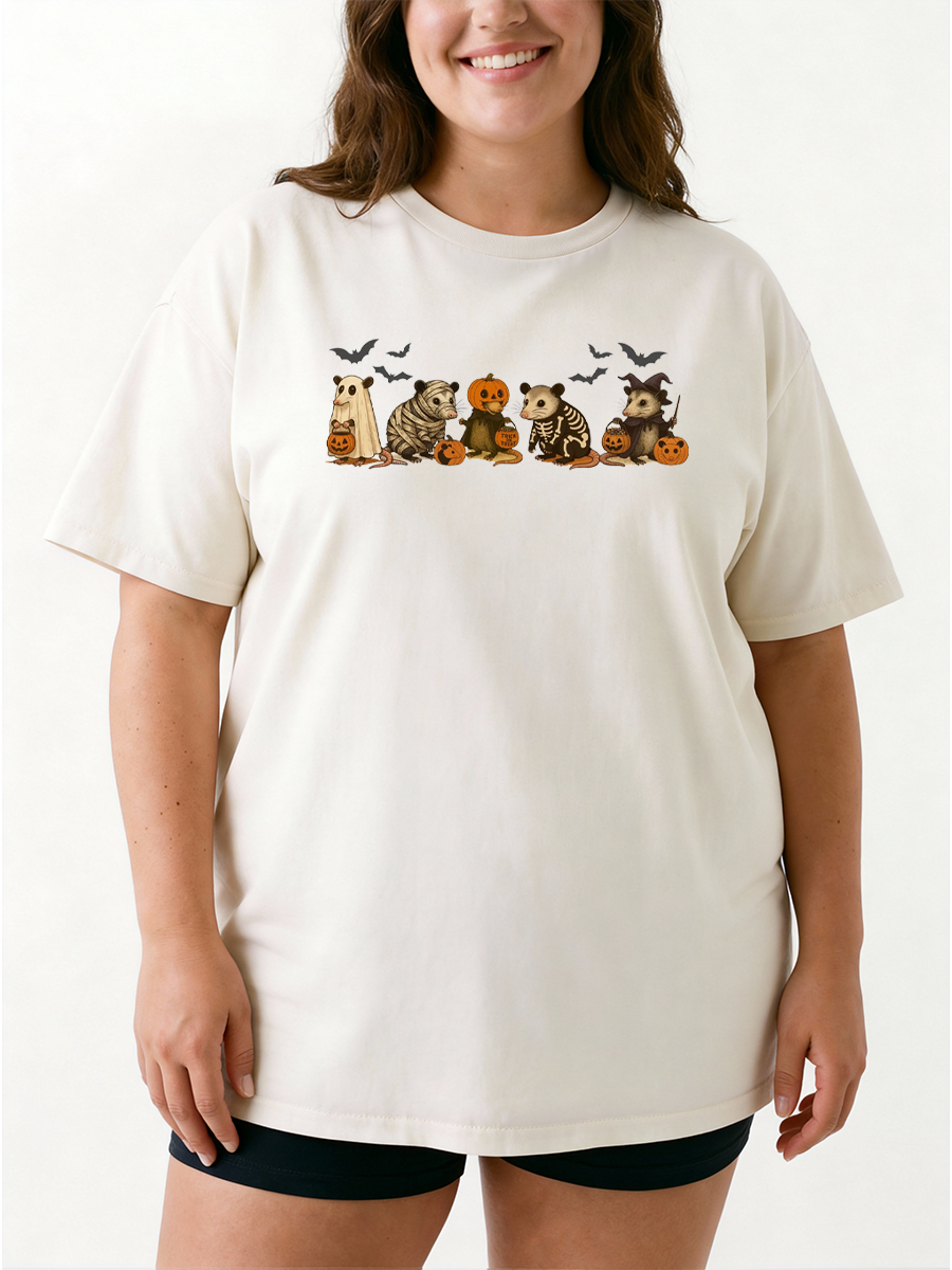 Vintage Funny Opossum Feral Halloween Oversize Graphic Tee