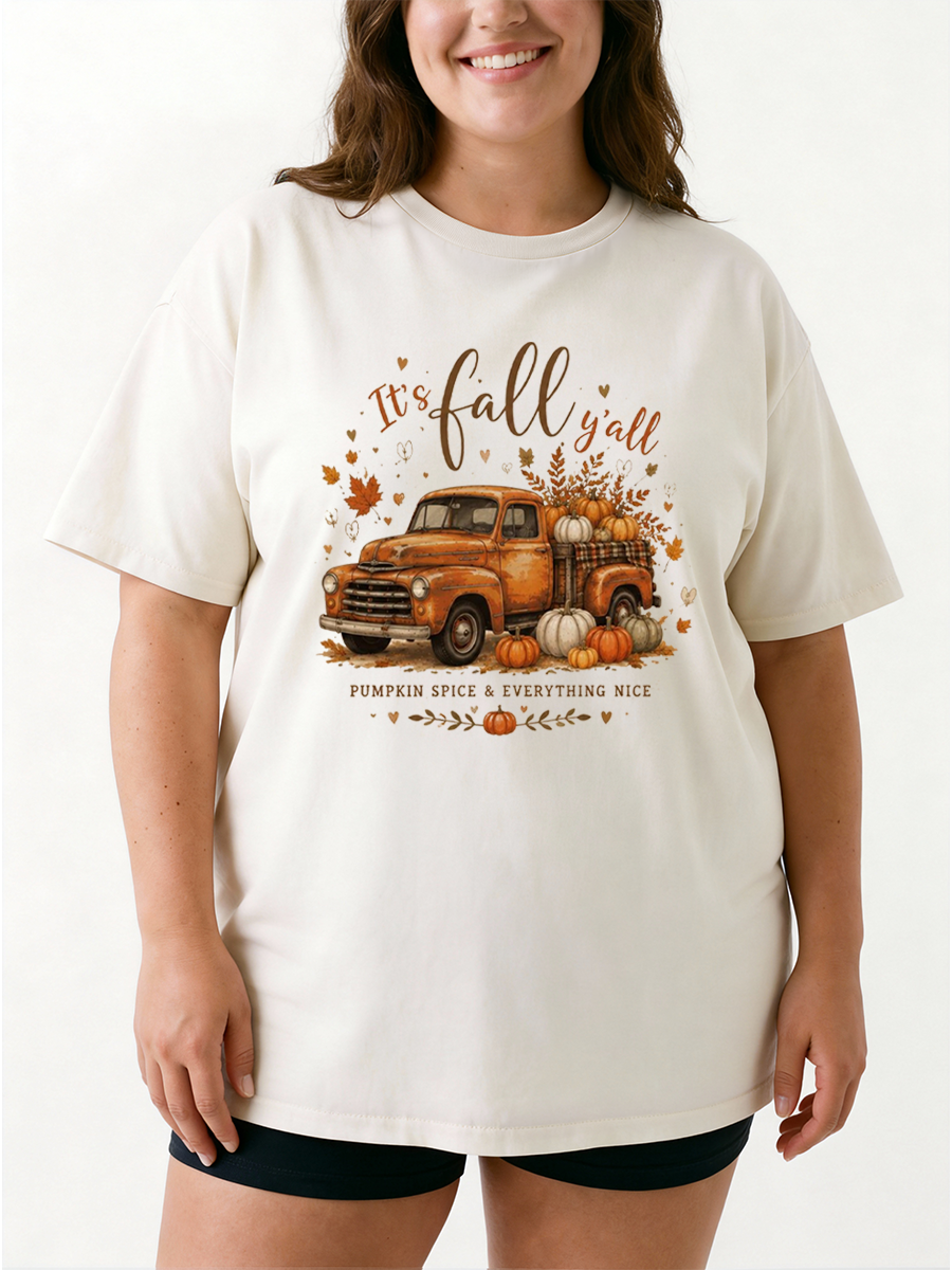 Vintage It'S Fall Y'All Oversize Graphic Tee