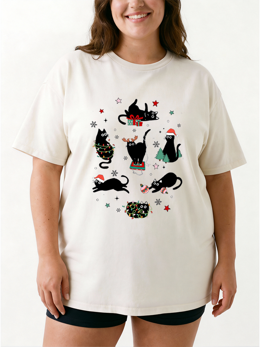 Vintage Funny Meowy Christmas Oversize Graphic Tee