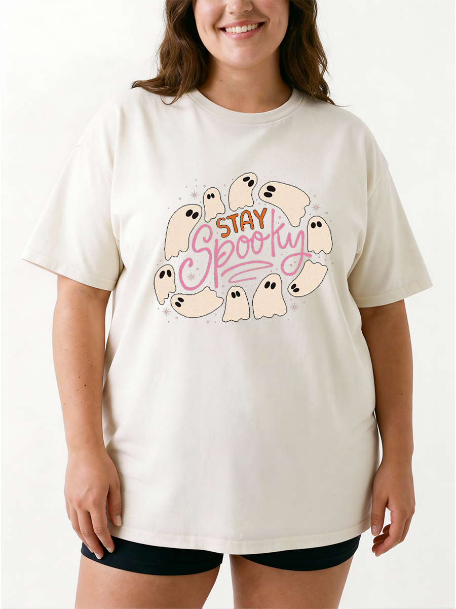 Vintage Stay Spooky Cute Ghost Oversize Graphic Tee