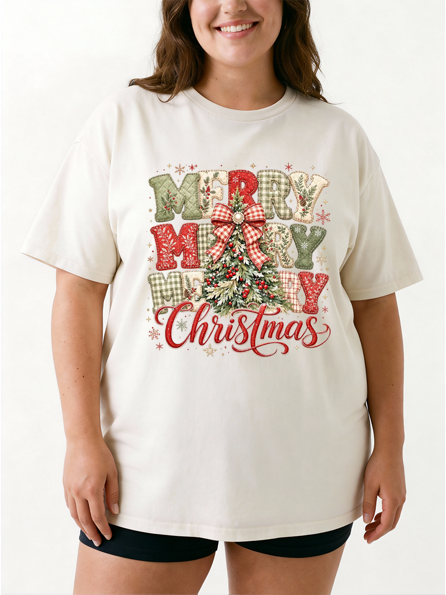 Vintage Merry Christmas Oversize Graphic Tee