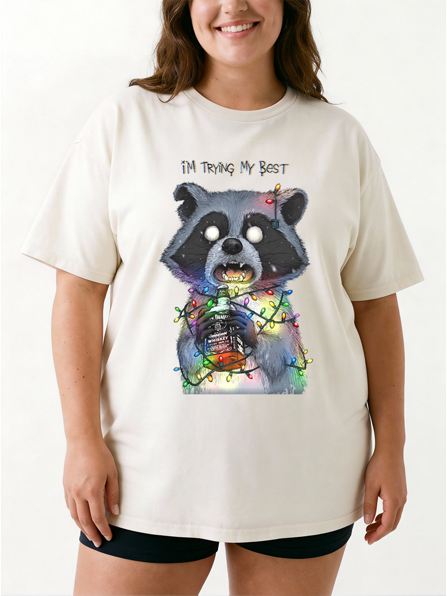 Vintage I'M Trying My Best Funny Raccon Oversize Graphic Tee