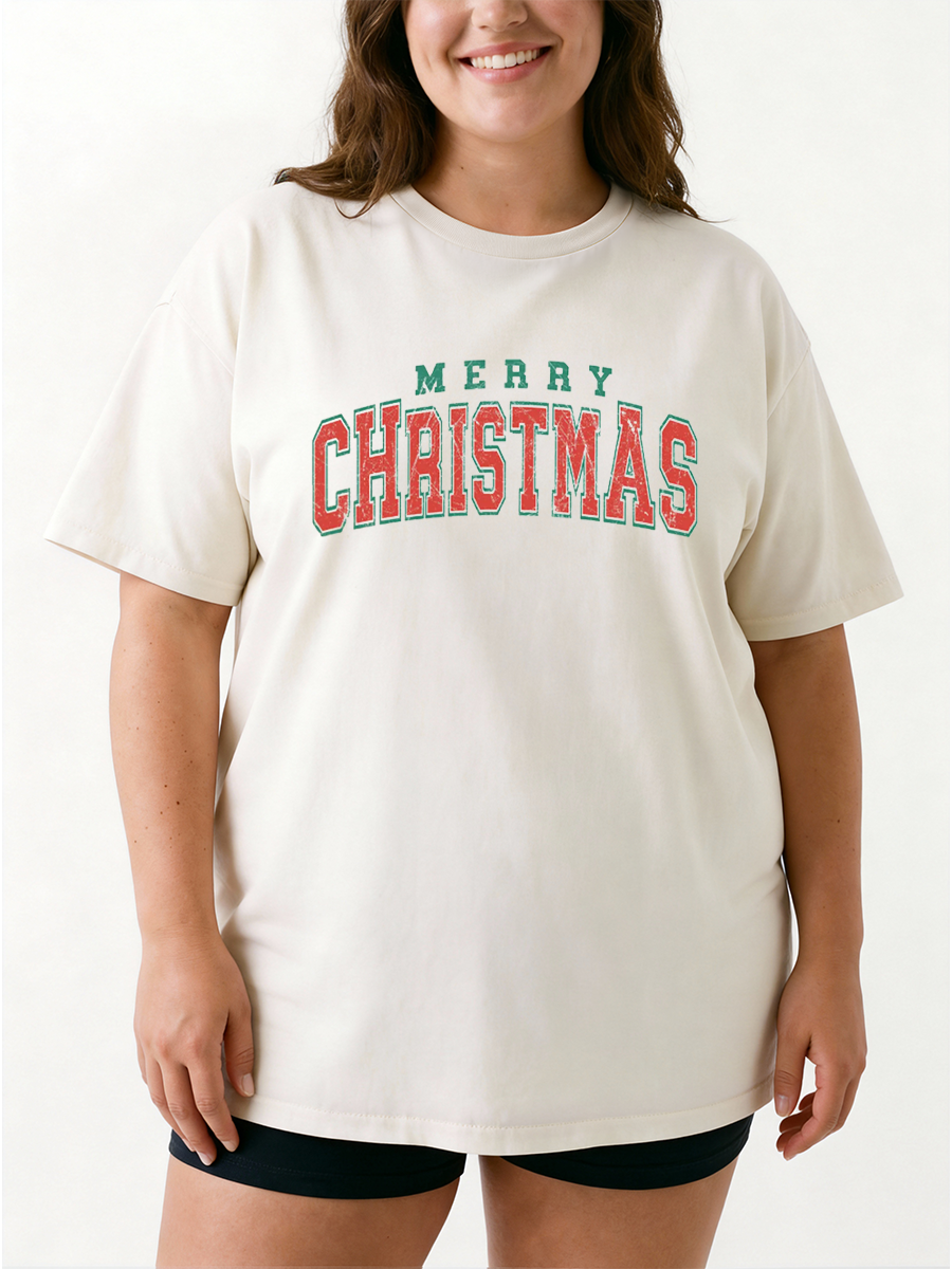 Vintage Merry Christmas Oversize Graphic Tee
