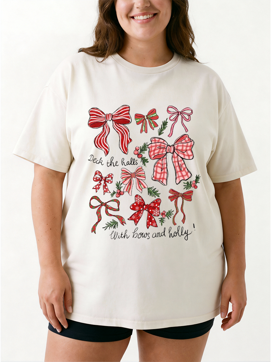 Vintage Plaid Christmas Coquette Oversize Graphic Tee