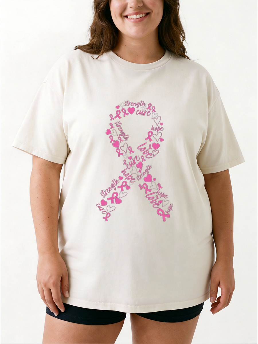 Vintage Pink Ribbon Breast Cancer Awareness Oversize Graphic Tee